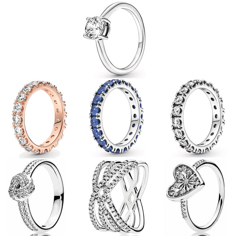 جديد 925 فضة روز صف الخلود خطوط الكونية القلب من الشتاء الصقيع الدائري مع كريستال للنساء مجوهرات الأزياء هدية