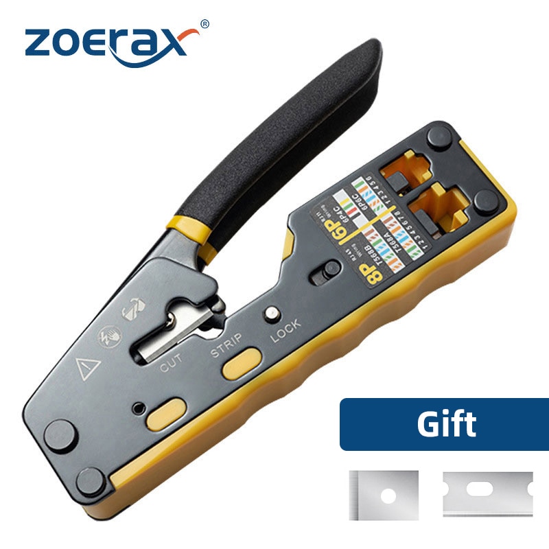 ZoeRax RJ45 تجعيد أداة تمرير من خلال المكشكش القاطع ل Cat6 Cat5 Cat5e 8P8C وحدات موصل إيثرنت الكل في واحد سلك أداة