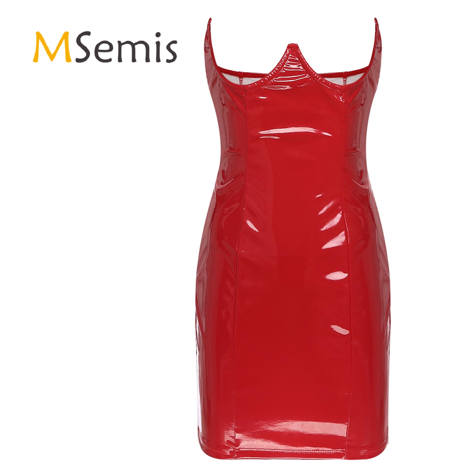 فستان نسائي مفتوح تحت الملابس مشد ملابس داخلية بتصميم رطب لامع من الجلد برباط وسحّاب من الخلف بدون حمالات فستان حفلات