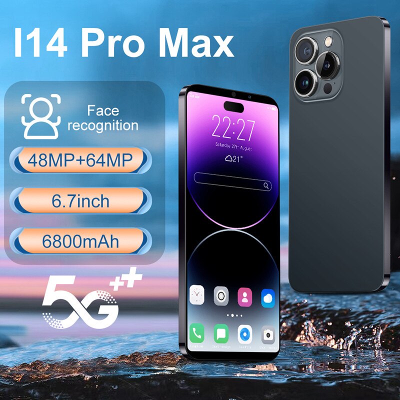هاتف i14 Pro Max 5G إصدار عالمي 2022 هاتف ذكي 12G + 512GB 6.7 بوصة هاتف خلوي 6800mAh شبكة 5G هاتف 50MP مفتوح بشريحتين
