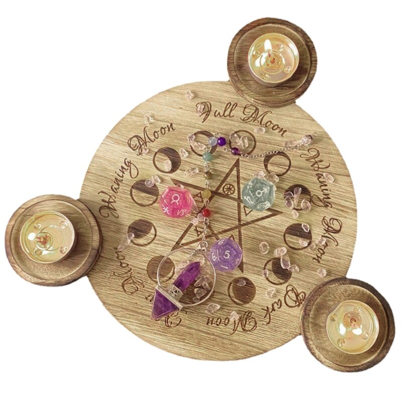 Wood Candle Holder Tray Star Pendulum Board Candle Holder Plate Dowsing Divination Metaphysical Board Candlestick Holder