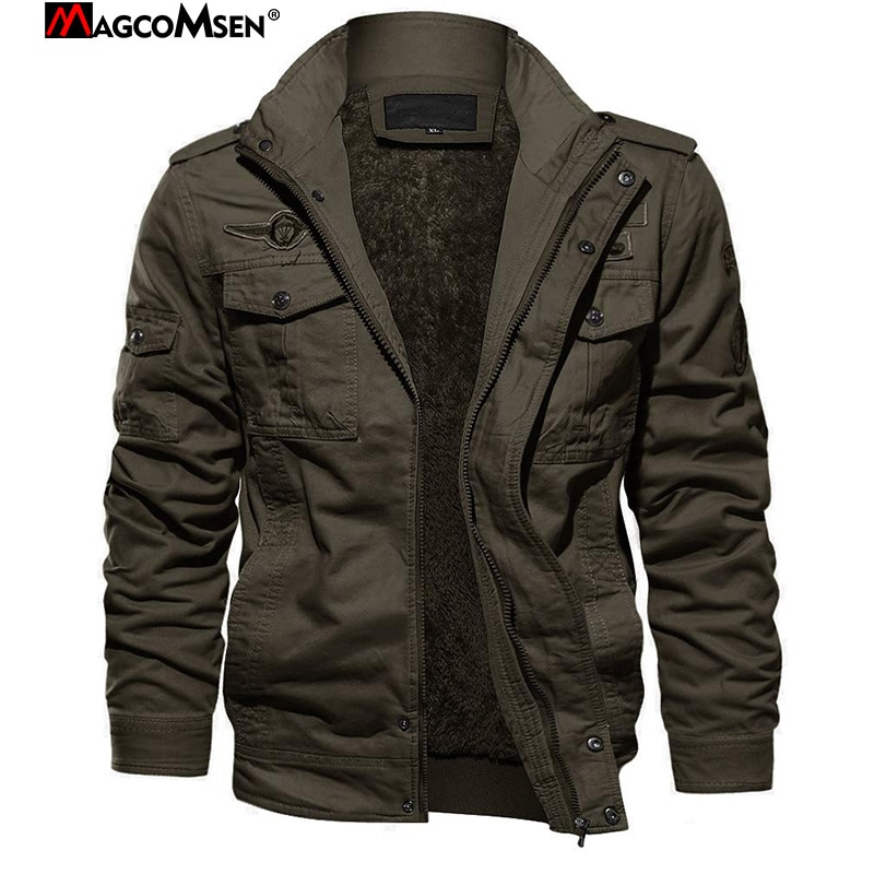 جاكت عسكري شتوي للرجال من MAGCOMSEN جواكيت عسكرية من الصوف الدافئ مع ياقة واقفة سترة تكتيكية من القطن سترة غير رسمية
