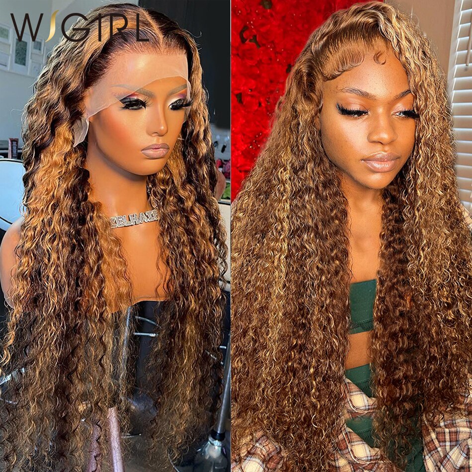 ويجيرول 32 بوصة 13x6 تسليط الضوء على أومبير الدانتيل شعر مستعار أمامي شعر بشري مجعد شعر مستعار العسل شقراء ملونة 13x4 موجة عميقة فرونتا