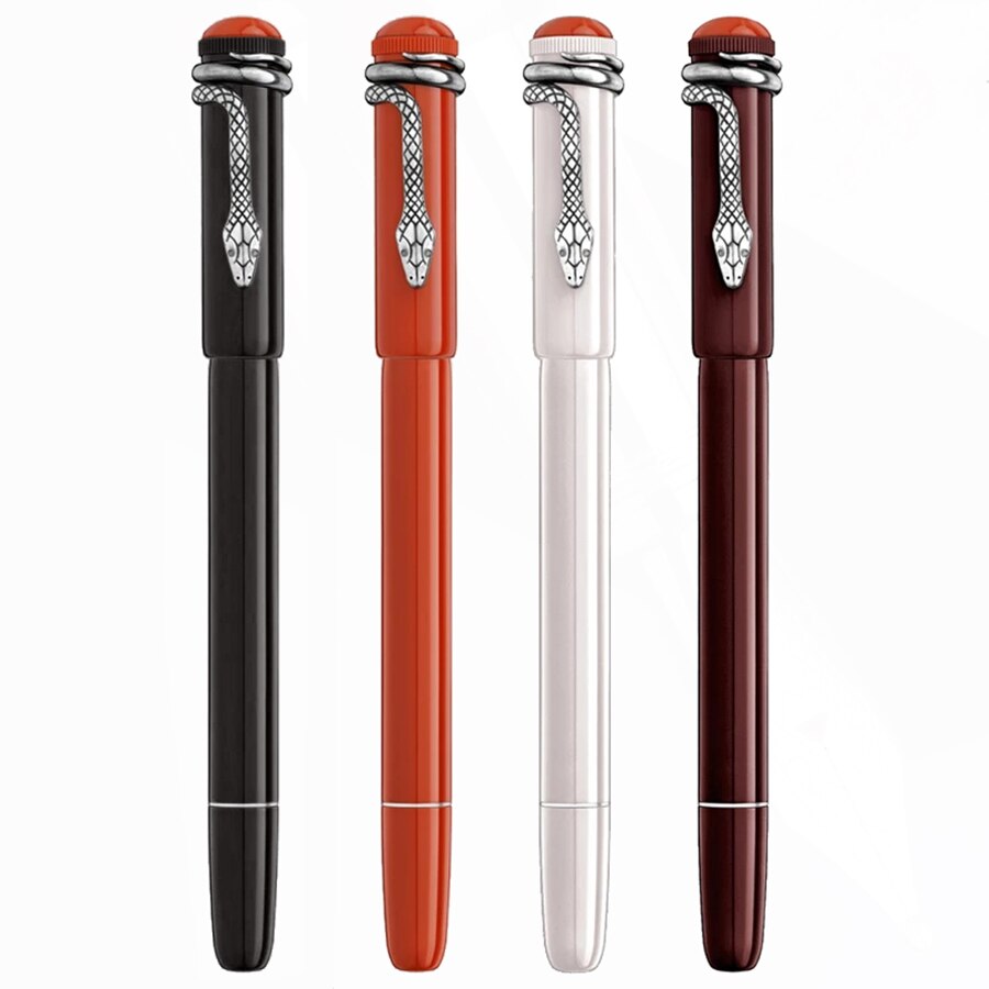 YAMALANG الأحمر والأسود مونتي الميراث سلسلة معدنية فضية الكلاسيكية MB نافورة رولربال قلم حبر جاف مع رائعة ثعبان كليب