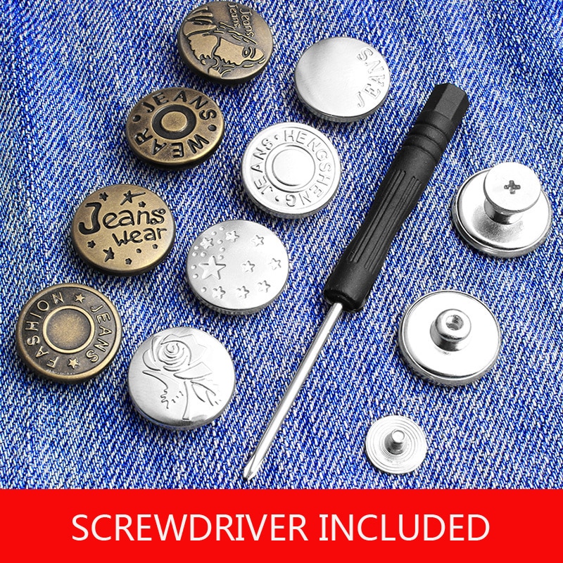 10 قطعة أزرار معدنية المسمار البرونزية للملابس السراويل الجينز تناسب الكمال لضبط الخصر لا مسمار معدني جان أزرار ث/مفك البراغي