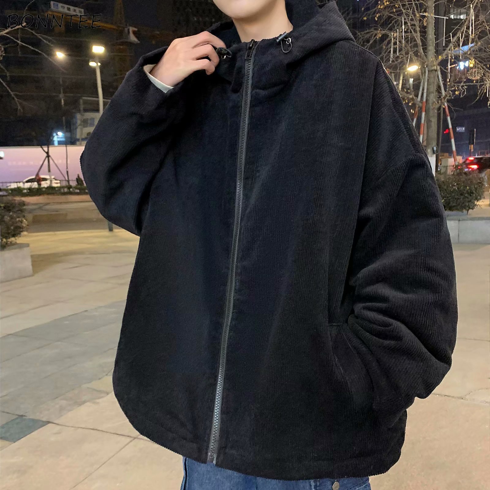 سترات رجالية سروال قصير ملابس خارجية عتيقة مع قبعة موضة شتوية Harajuku ملابس فضفاضة غير رسمية بسيطة وقوية ملابس خروج جديدة ملابس خروج