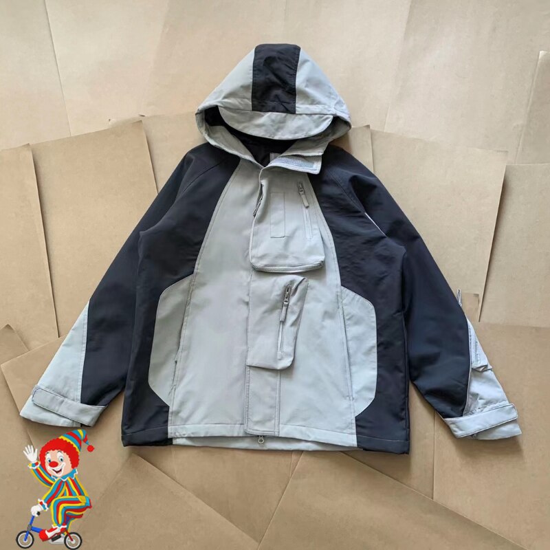 جيب كبير تحت سيارتي البضائع سترة Deconstruction وظيفة التباين اللون سستة خليط سترة واقية معطف البريدي