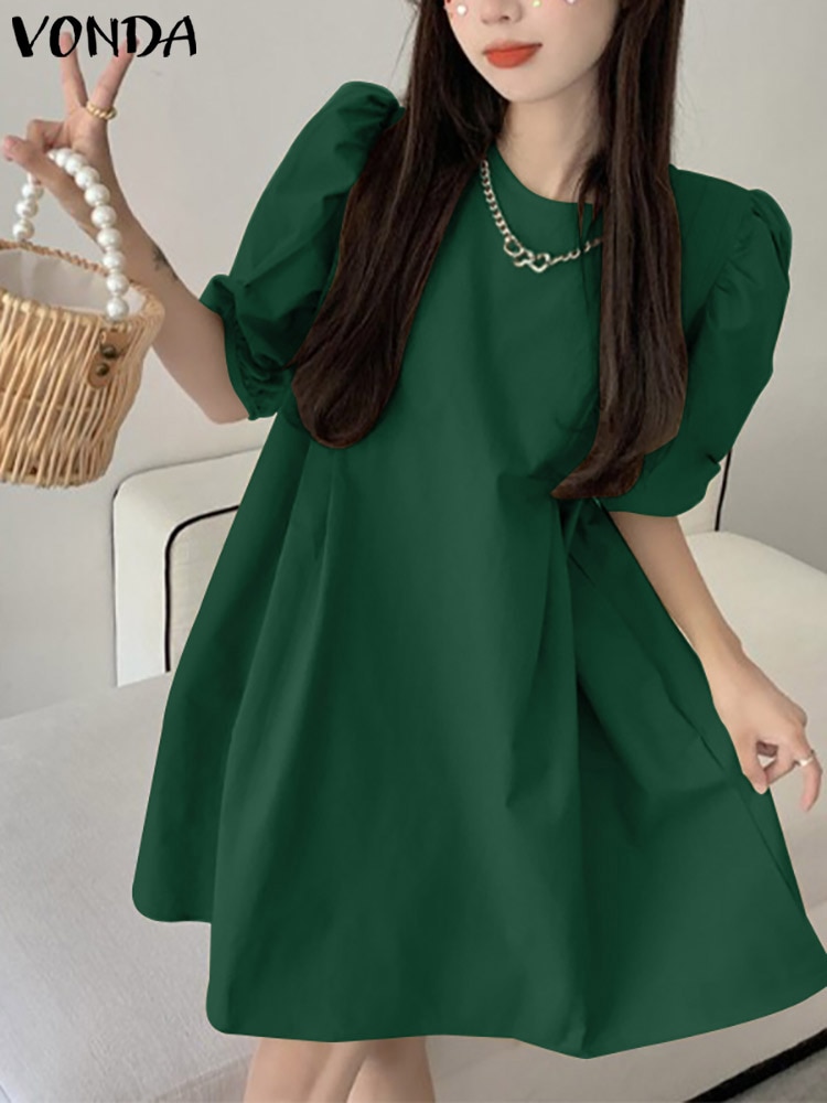 فوندا 2022 الصيف المرأة قصيرة الأكمام فستان قصير مثير شاطئ فستان الشمس عطلة عادية الصلبة مطوي رداء حفلات فساتين قصيرة