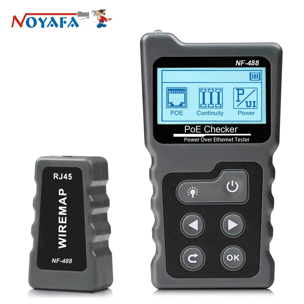 NOYAFA NF-488 شبكة كابل اختبار PoE التبديل على الانترنت اختبار PoE الجهد قطبية كابل المقتفي حلقة اختبار أداة مع شاشة الكريستال السائل