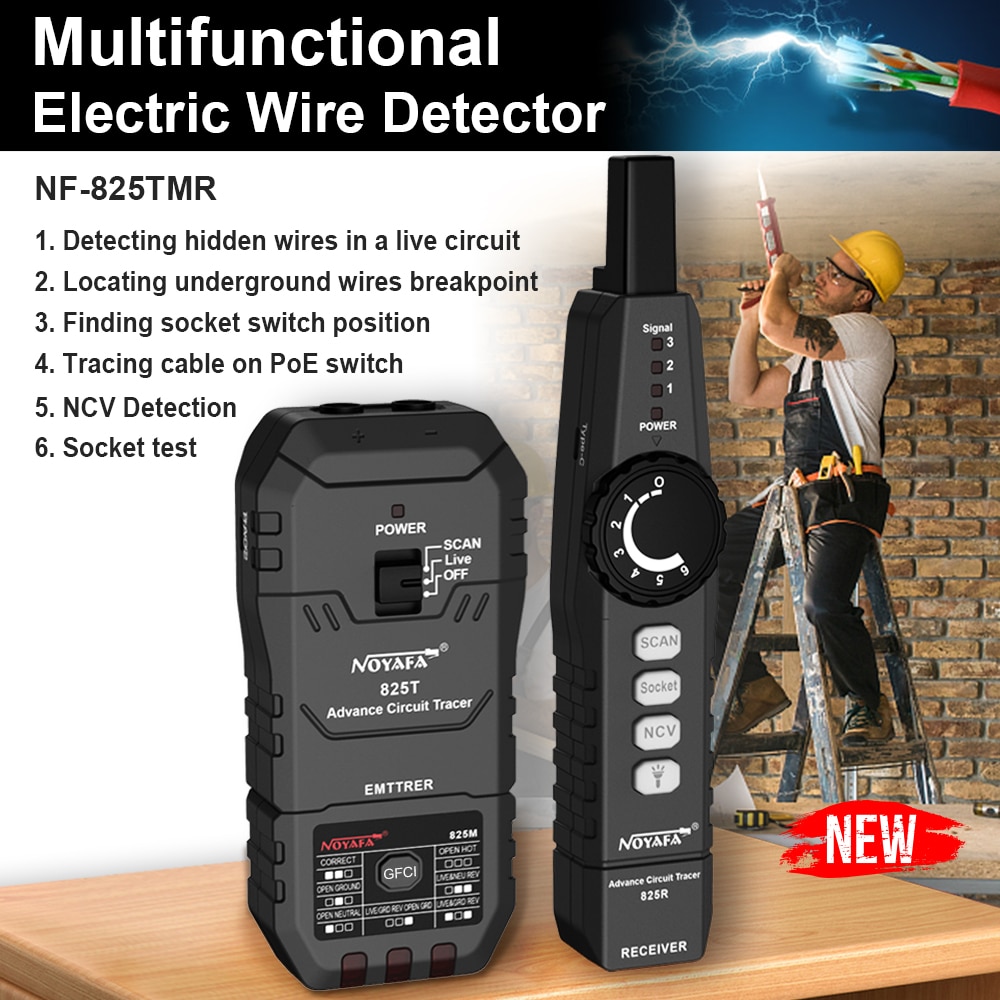 NOYAFA NF-825 كبل أرضي محدد مع التمساح كليب مكافحة التدخل عالية ومنخفضة الجهد سلك كابل الحاسوب للمحترفين مكتشف