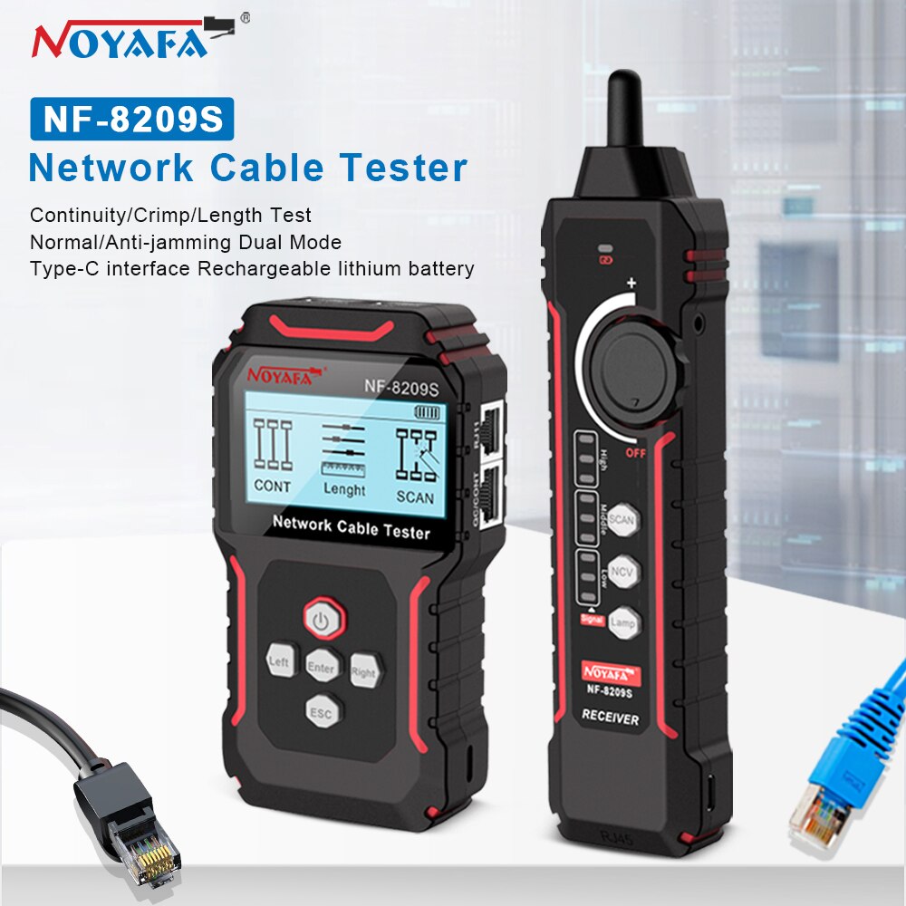 NOYAFA NF-8209S شبكة كابل المقتفي Lan قياس تستر أدوات الشبكة شاشة الكريستال السائل قياس طول Wiremap تستر كابل المقتفي