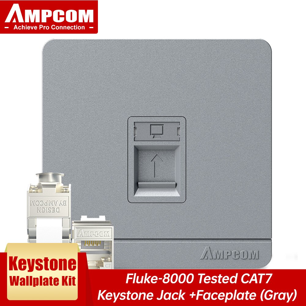 AMPCOM (UL المدرجة) جدار غطاء مع CAT7 10Gbps STP كيستون جاك ، RJ45 الذاتي قفل سبائك الزنك وحدة مع 86 مللي متر لوحة الحائط