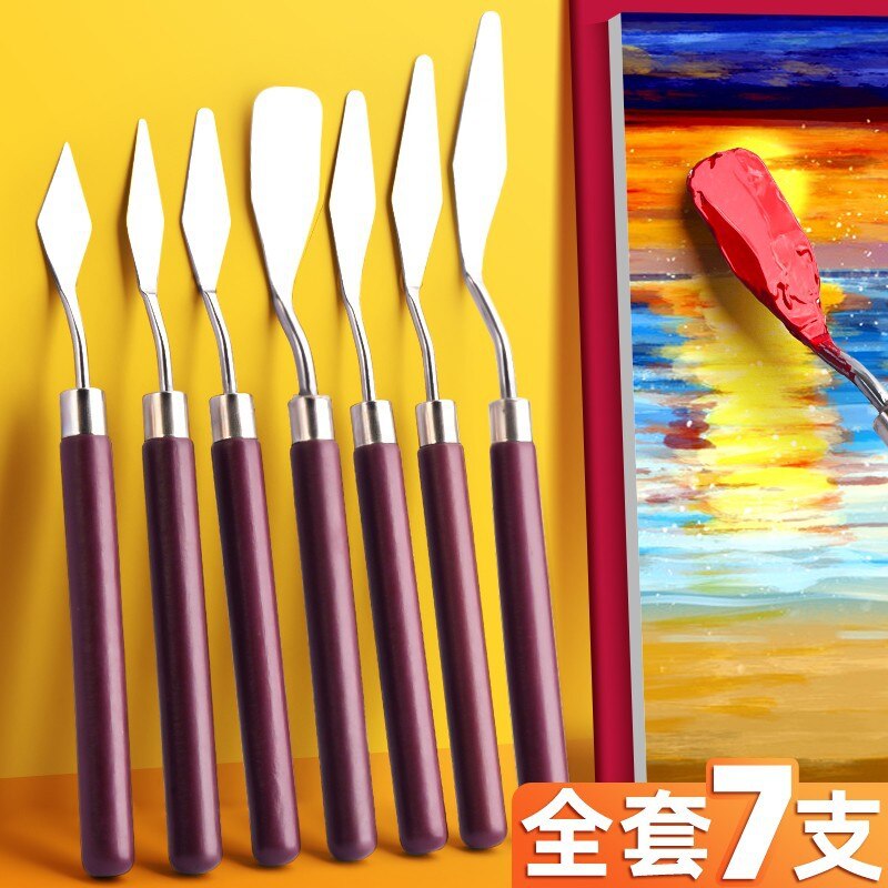 7 قطعة الفولاذ المقاوم للصدأ ملعقة عدة لوحة لوازم ل النفط اللوحة سكين الفنون الجميلة أدوات الرسم على الحائط مجموعة شفرات مرنة