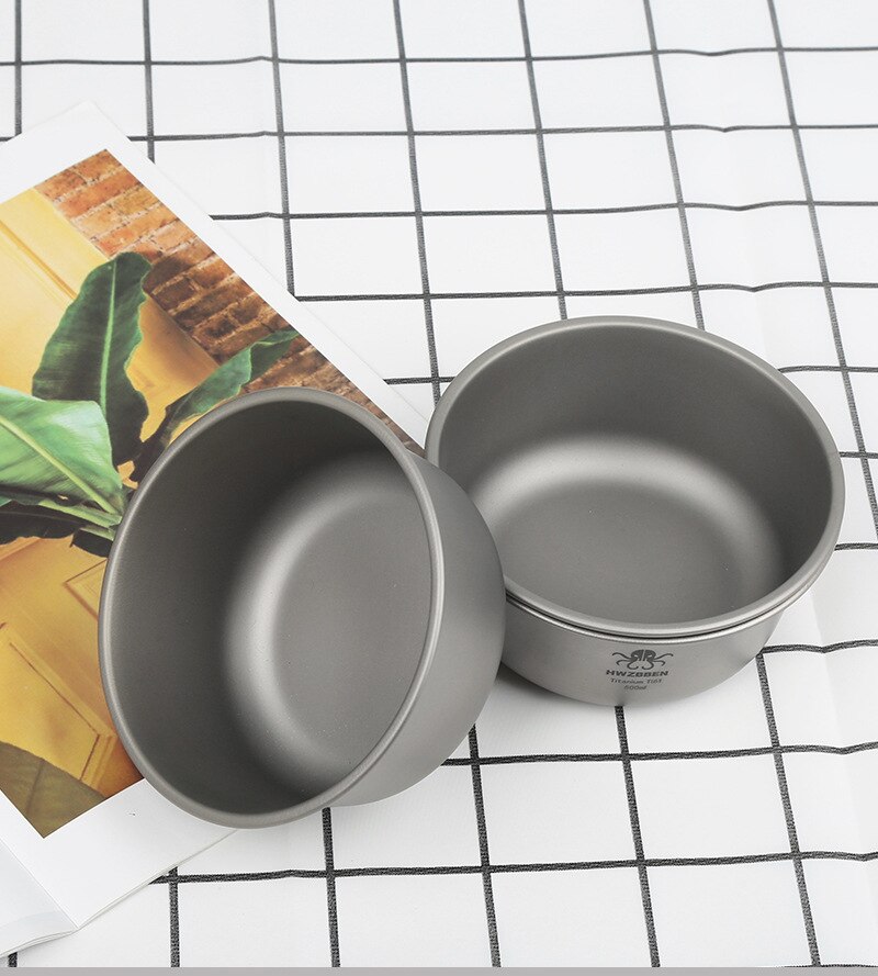 وعاء من التيتانيوم للأماكن الخارجية قابل للتكديس وعاء للتخييم قابل للنقل 500 مللي لنزهات السفر والتنزه خفيف الوزن متين أدوات المائدة