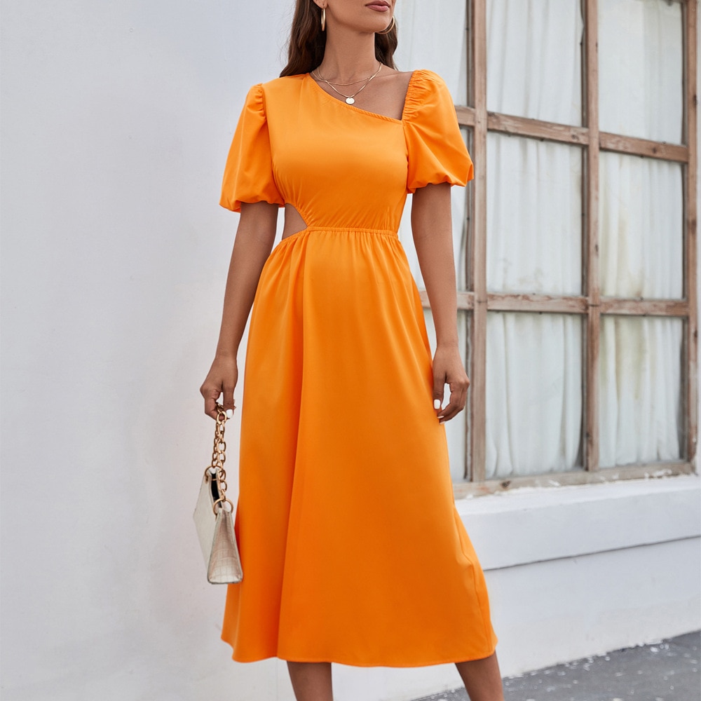 2023 spring/summer casual new women's dress fashion pure color waist sexy dress summer dress