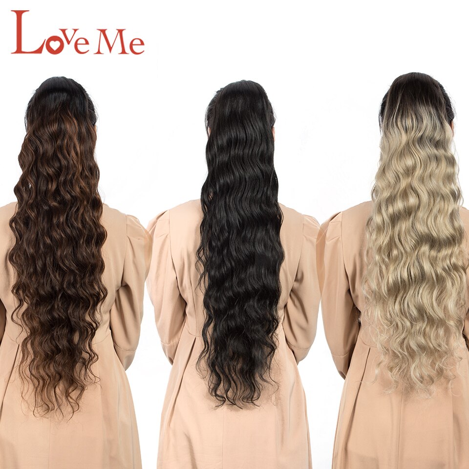 الحب لي متموج طويل ذيل حصان الاصطناعية هيربيسي مع كليب شريط مرن وصلات شعر أومبير براون ذيل حصان شقراء فاك الشعر