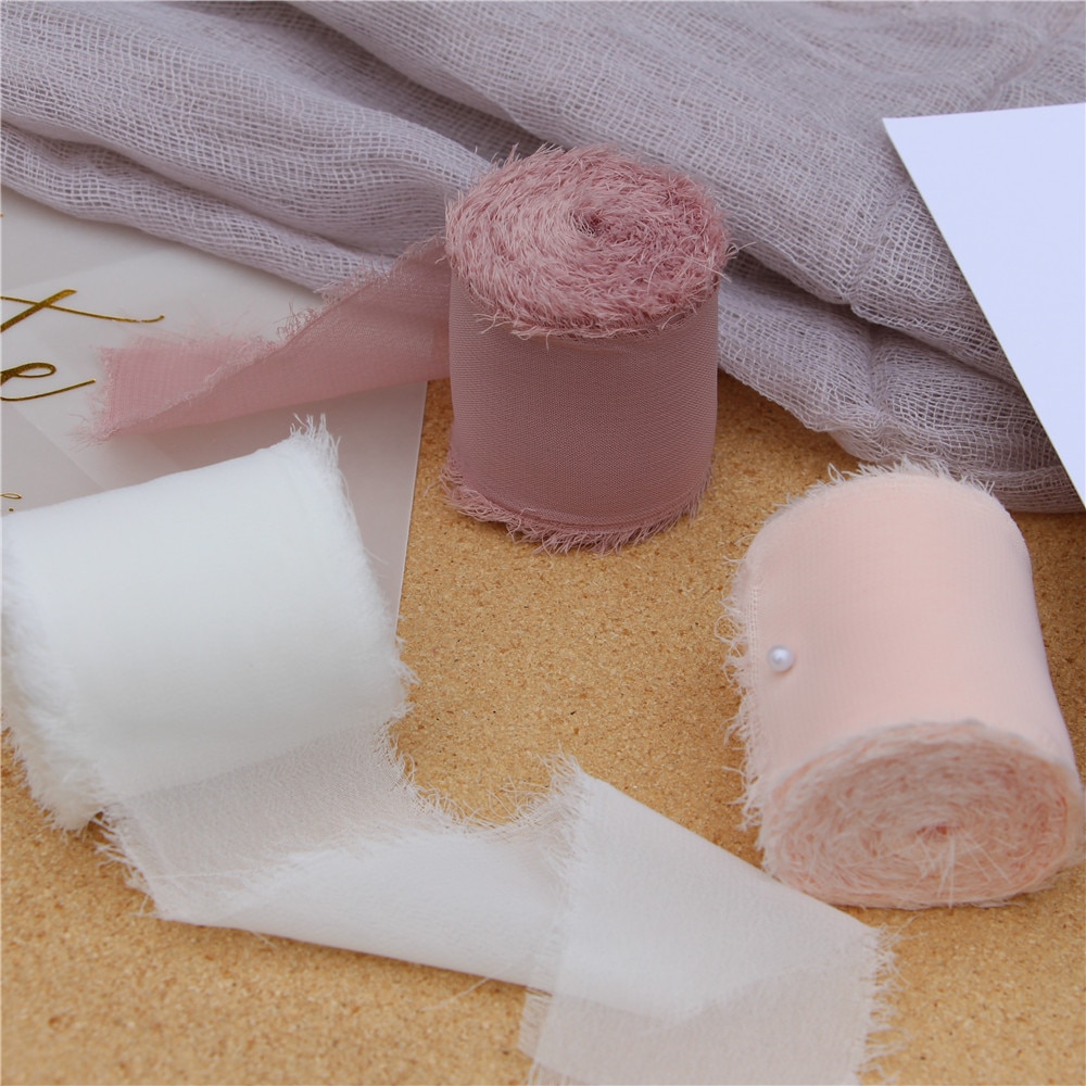 3 قطعة اليدوية المتوترة ارتفع الشيفون الحرير الشريط هامش الشريط الزفاف دعوة باقات هدية التفاف Flatlays تصوير الدعامية