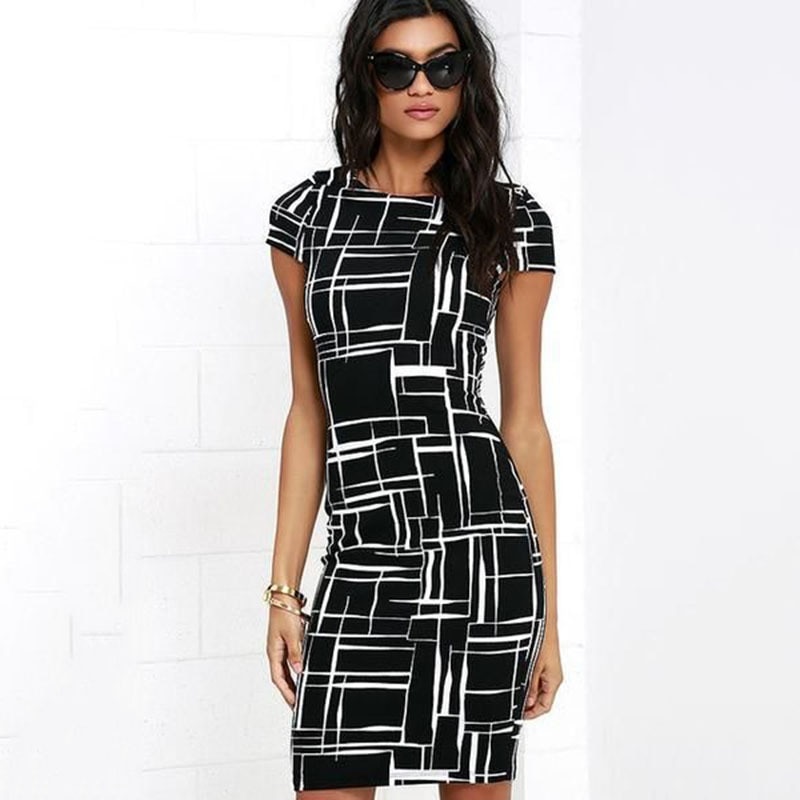 أحدث النساء مكتب العمل فساتين رسمية خط نمط سليم شكل القطن فستان سيدة أنيقة أنيق في الخارج أحجام ملابس حريمي