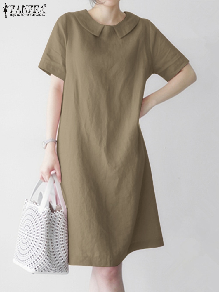 فستان صيف أنيق قصير الأكمام غير رسمي للحفلات العمل 2022 ZANZEA للنساء أنيق مكتب سيدة فستان قفطان طول الركبة Vestidos