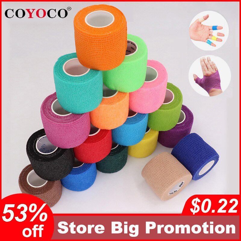 COYOCO الملونة الرياضة الذاتي لاصقة طبية مطاطية التفاف الشريط 4.8 متر مطاط لدعم الركبة منصات إصبع الكاحل النخيل