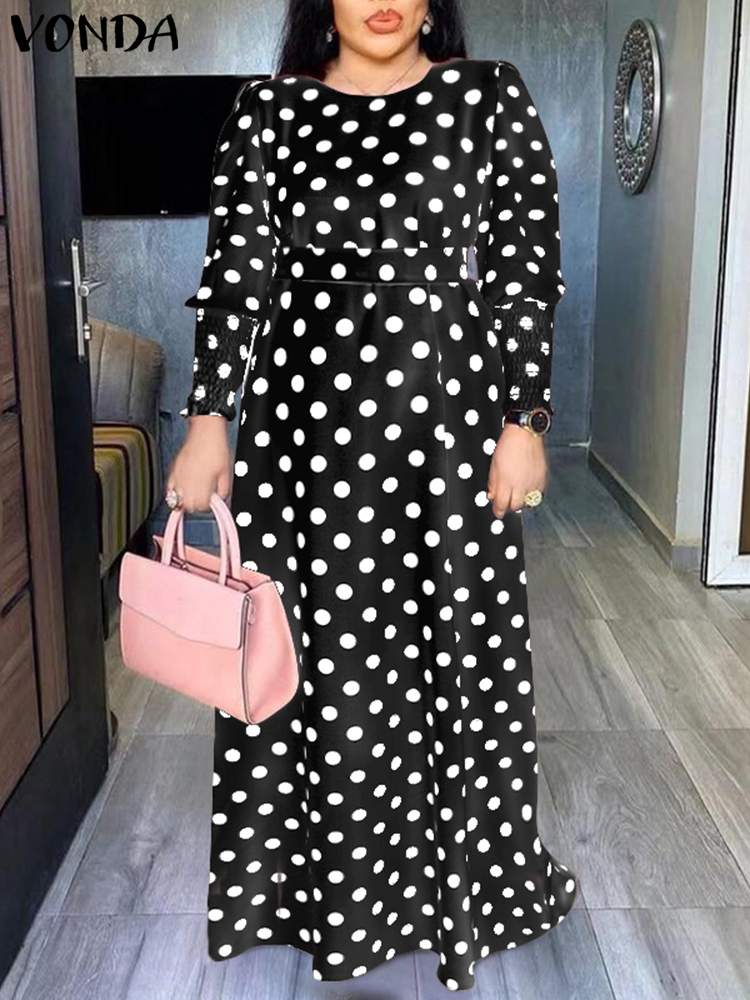فستان صيفي مطبوع فوندا 2022 نسائي عتيق كم طويل نقشة نقط بولكا فستان موضة حفلات الأعياد فستان شمسي Femininas
