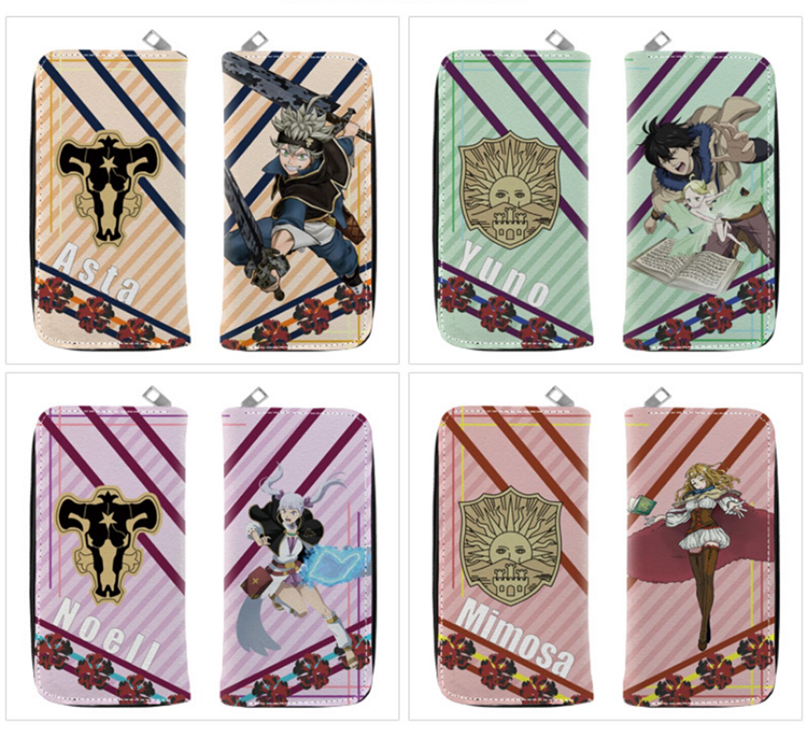 أنيمي الأسود البرسيم شعار المحفظة بنين بنات بطاقة الائتمان محفظة سيدة تغيير محفظة جديدة سستة محفظة طويلة